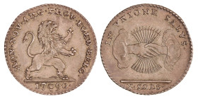 Halve gulden of 10 sols. Verenigde Belgische Staten. 1790 - Kort omschrift. UNC.
Vanhoudt 868. KM 46. 4,71 g.