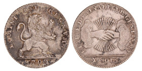 Halve gulden of 10 sols. Verenigde Belgische Staten. 1790 - Lang omschrift. Zeer Fraai +.
Vanhoudt 872. 4,66 g.