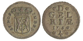 Halve duit - Afslag in zilver. Gelderland. 1756. Zeer Fraai.
CNM 2.17.199. 1,57 g.