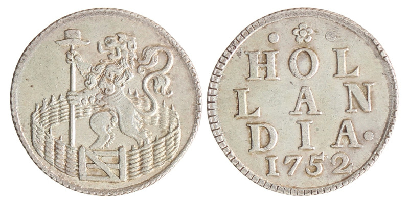 Duit. Afslag in zilver. Holland. 1752. Zeer Fraai / Prachtig.
CNM 2.28.126. 3,1...