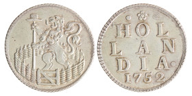 Duit. Afslag in zilver. Holland. 1752. Zeer Fraai / Prachtig.
CNM 2.28.126. 3,16 g.