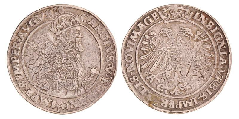 Karolusdaalder. Nijmegen. Karel V. Z.j. (1555). Zeer Fraai +.
R2. Lijmrestjes o...