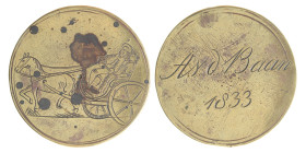 Nederland. 1833. Gegraveerde penning met een koppel in een paard en wagen, az. And. Baan.
AE. 50,54 mm. 38,75 g. VF / XF.
