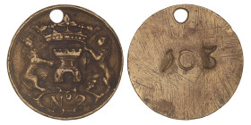 Nederland. Alkmaar. Z.j. (19e eeuw). Brandspuit-penning - Brandspuit nr. 2.
Met ingeklopt volgnummer JO 3. AE. 40,97 mm. 25,32 g. VF.