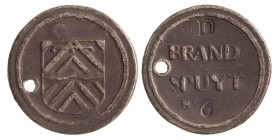 Nederland. Maassluis. Z.j. Brandspuitpenning D - Nr. 6.
Met draaggat. Pb. 39,75 mm. 33,48 g. Zeer Fraai +.