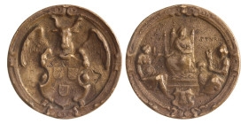 Nederland. Middelburg. 16(7)8. Penning van het schildersgilde van St. Lucas.
Met ingeklopte 7. Gegoten. AE. Dirks LXIX.41. 43,30 mm. 38,09 g. F / VF.