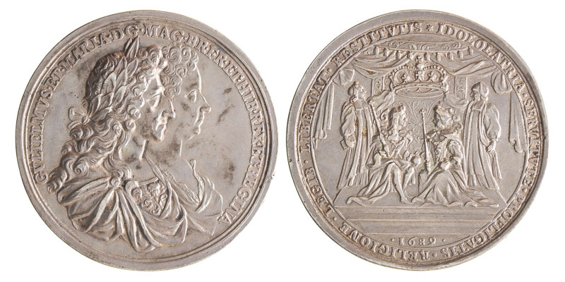 Great Britain. 1689. Coronation medal of Wiliam II and Mary.
Ar. 53,08 mm. 25,4...