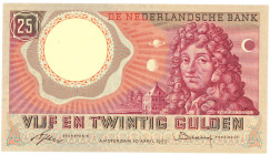 Nederland. 25 gulden . Bankbiljet. Type 1955. Type Huygens. - Nagenoeg UNC.
(Alm. 83-1b). Serienummer ADJ015678. - Nagenoeg UNC.