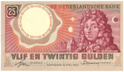 Nederland. 25 gulden. Bankbiljet. Type 1955. Type Huygens. - Zeer Fraai.
(Alm. 83-1a). (AV 55.1a.1 / PL 68.a). Serienummer 3AQ041802. - Zeer Fraai.