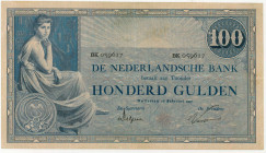 Nederland. 100 gulden . Bankbiljet. Type 1921. Type Grietje Seel. - Zeer Fraai.
(Alm. 116-3b). (AV 80.1b.5.1 / PL 96.b5.a). Serienummer BK059617. - Z...