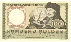 Nederland. 100 gulden . Bankbiljet. Type 1953. Type Erasmus. - Zeer Fraai +.
(Alm. 121-1). (AV 85.1a / PL 102.a). Serienummer 2AJ074273. - Zeer Fraai...