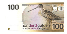 Nederland. 100 gulden . Bankbiljet. Type 1977. Type Snip. - UNC.
(Alm. 123-1). (AV 87.1a.1 / PL 104.a1). Serienummer 9970251804. - UNC.