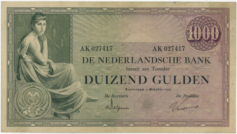 Nederland. 1000 gulden. Bankbiljet. Type 1926. Type Grietje Seel. - Zeer Fraai +...