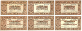 Nederland. 6x 1 gulden. Zilverbon. Type 1938. - Zeer Fraai +.
(Alm. 04-1b).(AV 4.1b / PL 4.b). Serienummer BQ797225/EK060222/ET147719/CD520486/DN1675...