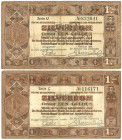 Nederland. 2x 1 gulden. Zilverbon. Type 1938. - Fraai +.
(Alm. 04-1a). (AV 4.1a / PL 4.a). Serienummer U832041/C116171. centrumgaatje. - Fraai +.