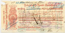 Netherlands-Indies. 3075 gulden. bill of exchange. Type 1873. Type Batavia. - Fine -.
Serienummer 13233. With stamp on backside. - Fine -.