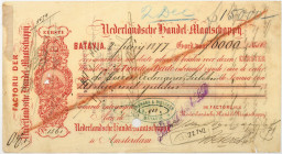 Netherlands-Indies. 6000 gulden. bill of exchange. Type 1877. Type Batavia. - Fine -.
Serienummer 1561. With stamp of 3 gulden on backside. - Fine -.