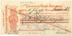 Netherlands-Indies. 2500 gulden. bill of exchange. Type 1879. Type Batavia. - Fine +.
Serienummer 3843. With stamp on backside. - Fine +.