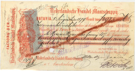 Netherlands-Indies. 4975 gulden . bill of exchange. Type 1879. Type Batavia. - Very good.
Serienummer 3878. With stamp on backside. - Very good.