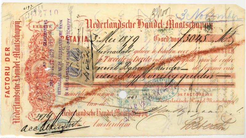 Netherlands-Indies. 3045 gulden. bill of exchange. Type 1879. Type Batavia. - Fi...
