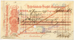 Netherlands-Indies. 9600 gulden. bill of exchange. Type 1879. Type Batavia. - Fine .
Serienummer 3015. With 2 stamps on backside. - Fine .