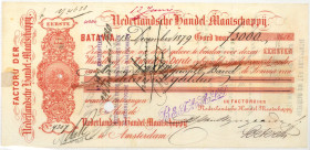 Netherlands-Indies. 3000 gulden . bill of exchange. Type 1879. Type Batavia. - Fine .
Serienummer 4307. With stamp on backside. - Fine .