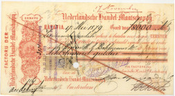 Netherlands-Indies. 8000 gulden . bill of exchange. Type 1879. Type Batavia. - Fine +.
Serienummer 3561. With stamp on frontside. - Fine +.
