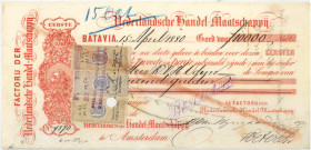Netherlands-Indies. 10000 gulden. bill of exchange. Type 1880. Type Batavia. - Very fine -.
Serienummer 4870. With three stamps on front side. - Very...