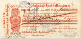 Netherlands-Indies. 2084 gulden . bill of exchange. Type 1880. Type Batavia. - Very fine -.
Serienummer 4532. With stamp on backside. - Very fine -.