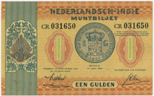 Netherlands-Indies. 1 gulden. Currency note. Type 1940. - About UNC.
(M. 165 / Pick 108.a / PL NI 24.1.a). Serienummer CR031650. - About UNC.