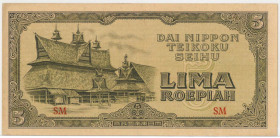 Netherlands-indies. 5 roepiah. Banknote. Type 1944. Type Japanese occupation. - Extremely fine.
(M. 211 / Pick 130.a / PL NI 26.3.a). Serienummer SM....