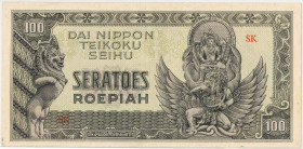 Netherlands-Indies. 100 rupiah. Banknote. Type 1944. Type Japanese occupation. - Very fine.
(M. 213.a / Pick 132.a / PL NI 26.5.a). Serienummer SK. -...