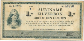 Suriname. 1 gulden. Silver voucher. Type 1942. - Fine +.
(Pick 105.c / PL S 12.2b ). Serienummer T46276. - Fine +.