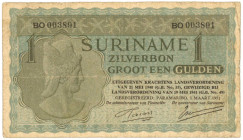 Suriname. 1 gulden . Silver voucher. Type 1951. Type Signature Klaasesz - Hajary. - Fine -.
(Pick 107 / PL S 14.1b.2 ). Serienummer BO003891. - Fine ...