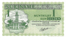 Suriname. 1 gulden . Currency note. Type 1984. - About UNC.
(Pick 116.h / PL S 17.1j). Serienummer 0047212236. - About UNC.