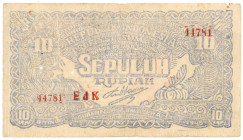 Indonesia. 10 rupiah. Banknote. Type 1948. - Fine .
Serienummer 44781EDK. - Fine .
