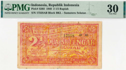 Indonesia. 2½ rupiah. Banknote. Type 1948. - Very fine.
(Pick S202). Serienummer 17558AB. PMG-30 Block BKL. - Very fine.