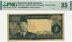 Indonesia. 50 rupiah. Banknote. Type 1960. - Very fine.
(Pick 85a). Serienummer JBQ009267. PMG-35. - Very fine.