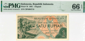 Indonesia. 1 rupiah. Banknote. Type 1961. - UNC.
(Pick 78). Serienummer CBN004718. PMG 66EPQ. - UNC.