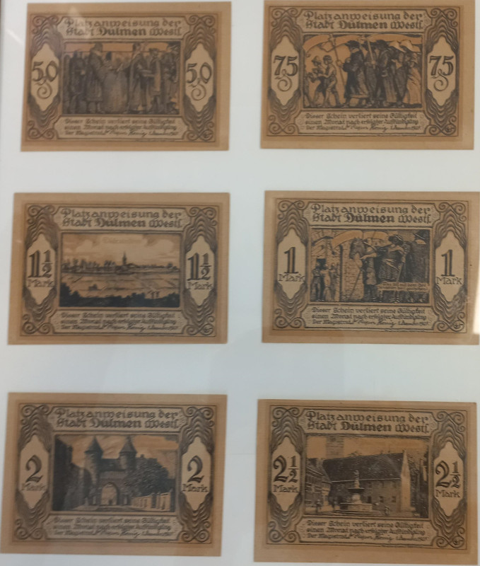 Germany. 0,50 mark - 2½ mark. Banknote. Type 1921. - UNC.
Six banknotes in a pi...