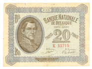 Belgium. 20 francs. Banknote. Type 1914. - Fine .
Serienummer K33715. - Fine .