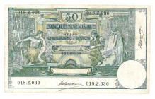 Belgium. 50 francs. Banknote. Type 1909. - Fine +.
Serienummer 00449030 018Z030. - Fine +.