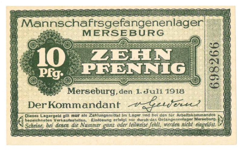 Germany . 10 pfennig and 5 mark. Banknote. Type 1918. Type Merseburg. - UNC.
Se...