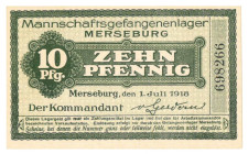 Germany . 10 pfennig and 5 mark. Banknote. Type 1918. Type Merseburg. - UNC.
Serienummer 698266/273388. - UNC.