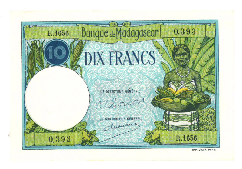 Madagascar. 10 francs. Banknote. Type ND. - Extremely fine.
Serienummer R1656 0...