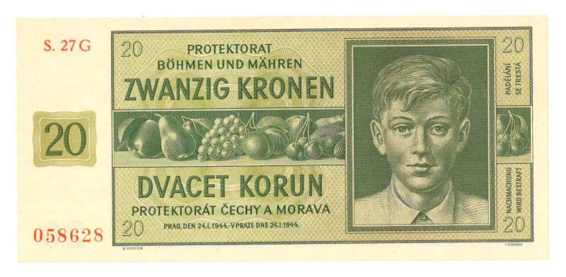 Bohemia and Moravia. 20/500 kronen. Banknote. Type 1942-1944. - Very fine – UNC....
