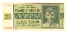 Bohemia and Moravia. 20/500 kronen. Banknote. Type 1942-1944. - Very fine – UNC.
Serienummer S27G058628 / Ka374294. - Very fine – UNC.