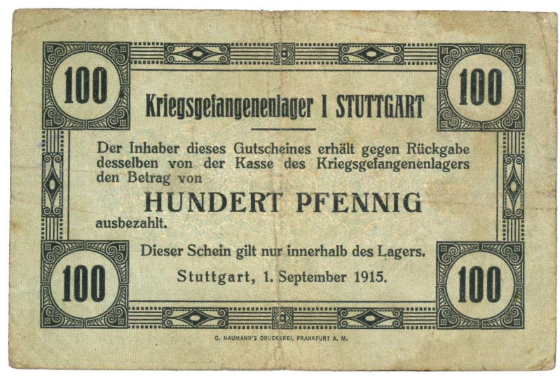 Germany. 10/50/100 pfennig. Banknote. Type 1915-1917. Type Stuttgart. - Fine – U...