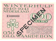Nederland. ½ gulden . Waardebon. Type 1940-1941. - UNC.
Serienummer E0000000. Specimen. - UNC.