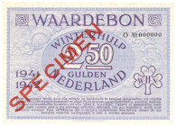 Nederland. 2½ gulden . Waardebon. Type 1941-1942. - Nagenoeg UNC.
Serienummer O000000. Specimen. - Nagenoeg UNC.